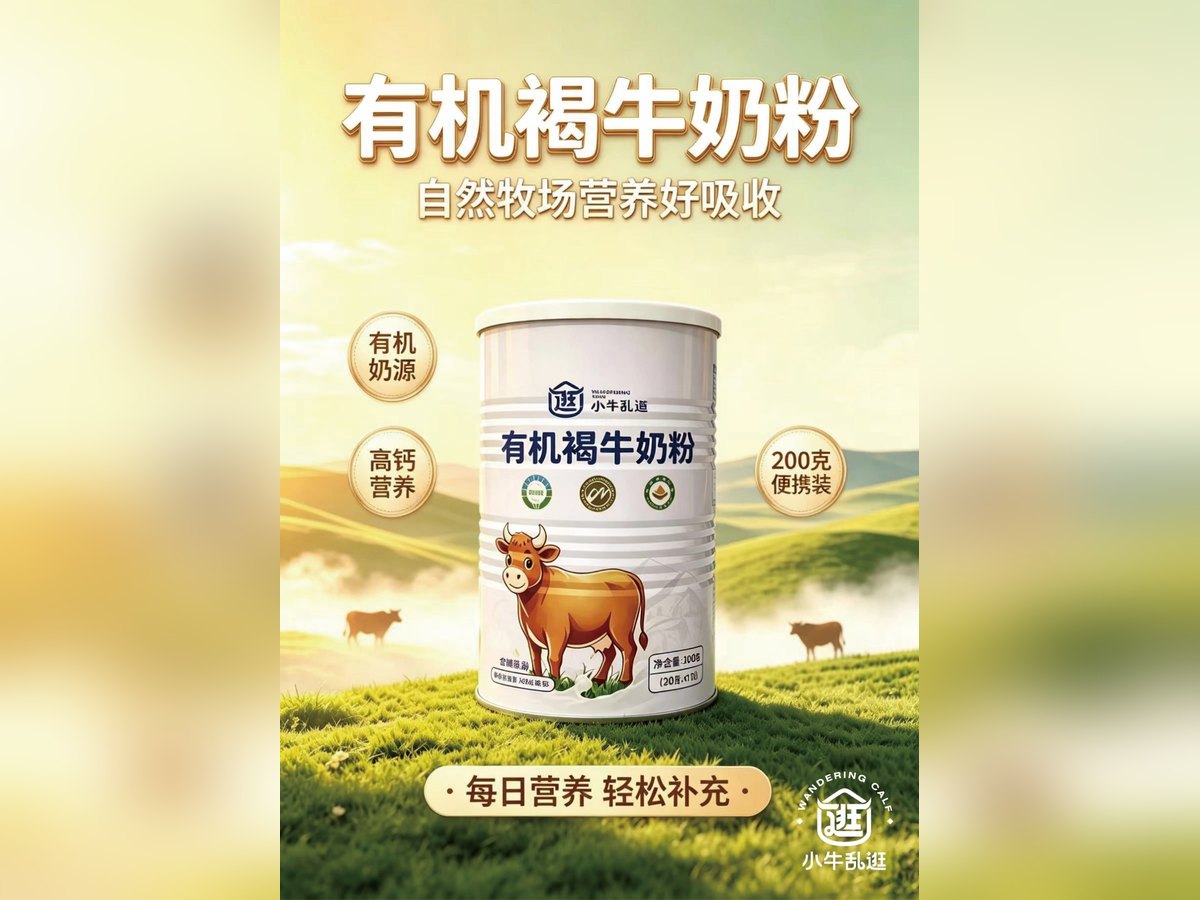 小牛乱逛有机褐牛奶粉，罐装，净含量 200 克