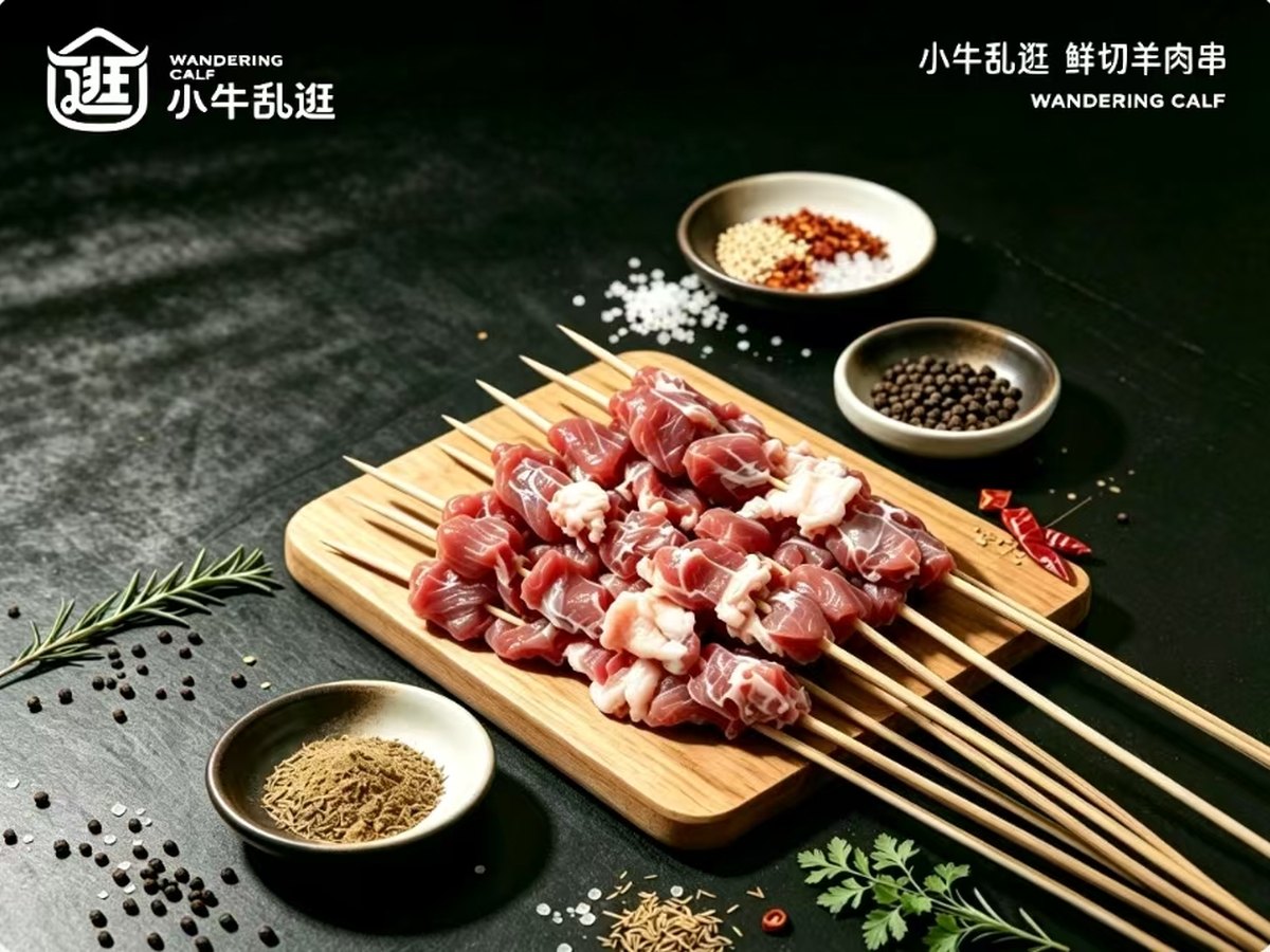 小牛乱逛鲜切羊肉串，新疆羔羊现切串制