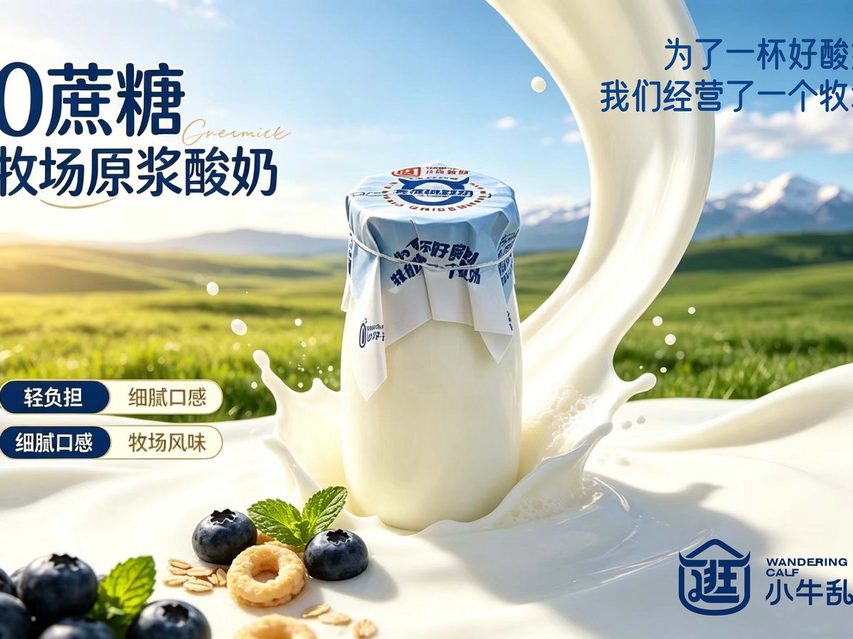 小牛乱逛零蔗糖酸奶，杯装，净含量 180 克